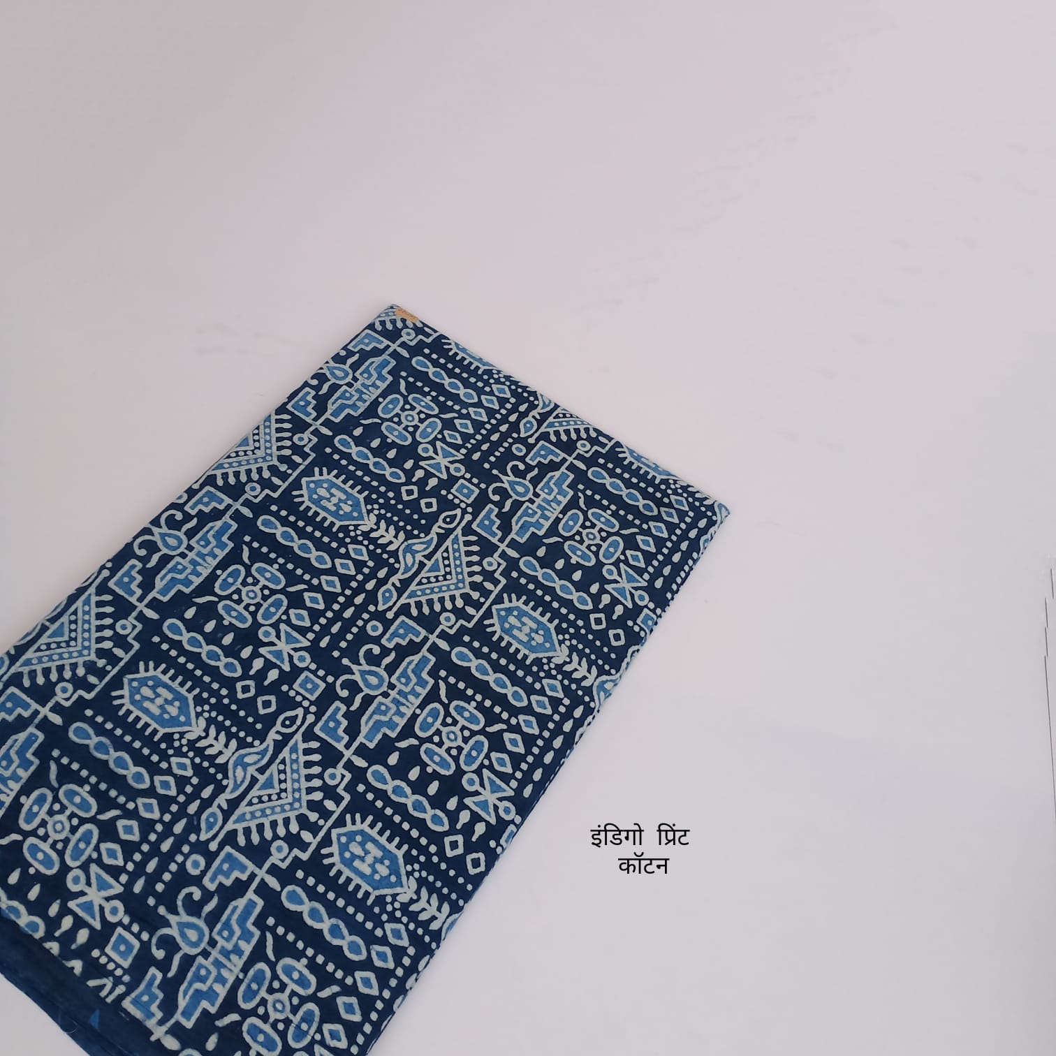 Indigo geometrical floral dabu handblock printed pure cotton fabric, fusion of geometry and florals